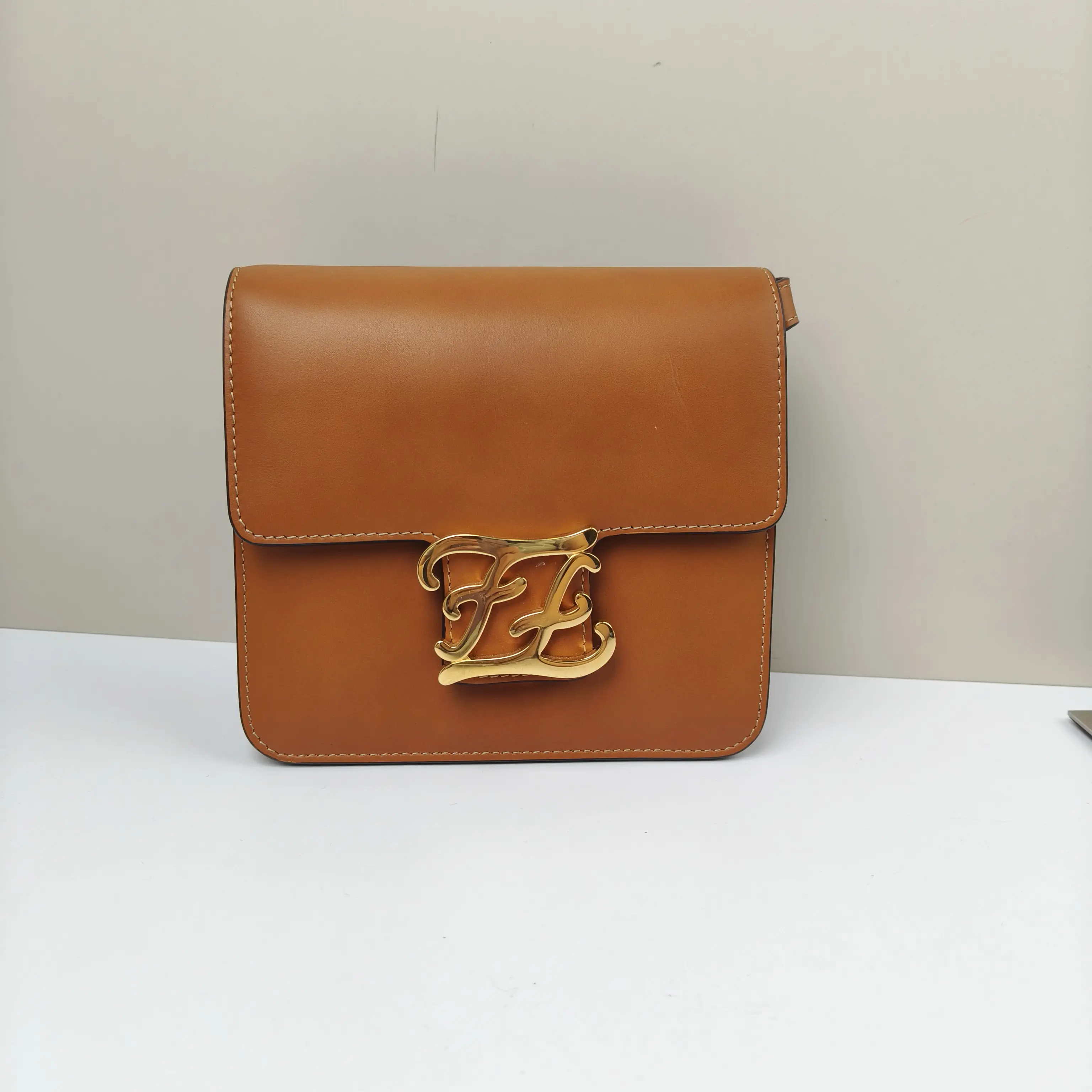 Pre-owned FENDI Calfskin Crossbody Bags Karligraphy Flap Brown CPU0717