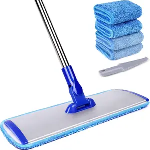 Professional Microfiber Mop Floor Cleaning System, Flat Mop With Stainless Steel Handle, 4 Reusable Washable Mop Pads, Wet and Dust Mopping For Hardwood, Vinyl, Laminate, Tile Surfaces