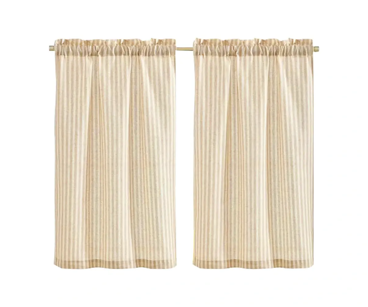 Striped Linen Kitchen Cafe Curtains - Set of 2
