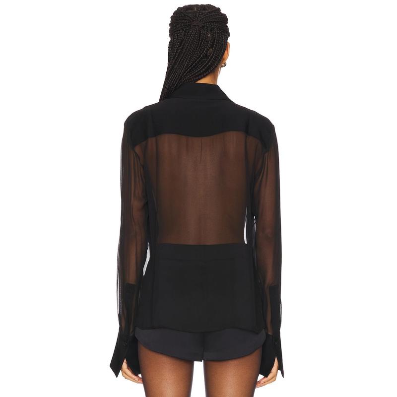 SANS FAFF Meghan Panelled Silk Blouse in Black