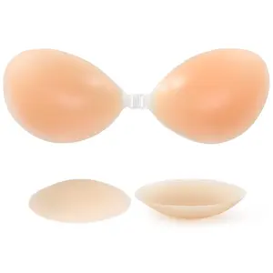 AMFLOWER Women's Silicone Fabric Push-Up Bra - Light, Comfortable, Sexy Invisible Strapless Self-Adhesive Reusable Backless Halter-Ready Women's Clothes for Evening Wear, Nude Underwear