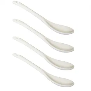 4 count Porcelain Egg Spoons Ceramic Spoons White 5 inch Coffee Dessert Yogurt  milky