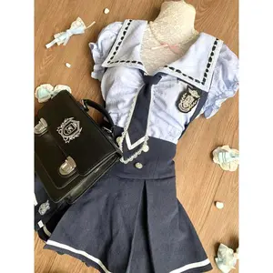 Summer Korean Sweet College Style JK Suit Bubble Sleeves Slim Shirt High Waist Fluffy Skirt New Design Fashion Harajuku Outfit