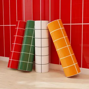 Colorful Plaid Self-Adhesive Wallpaper 40x600cm, Waterproof Easy Clean, for Bedroom TV Background Kitchen Countertop Decor