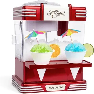 Snow Cone Shaved Ice Machine - Retro Table-Top Slushie Machine Makes 20 Icy Treats - Includes 2 Reusable Plastic Cups & Ice Scoop Kitchen Steel