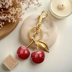 Cherry keychain & Jesus keychain, bag accessories, girlfriend gifts, women's keychains, fashion alloy keychains (suitable for women and girls), fashionable and versatile exquisite birthday gift keychains