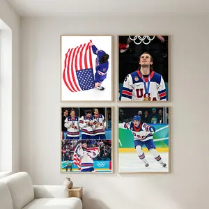 Olympic USA Hockey Champions Gold Medal Poster, Olympic Ice Hockey Victory Artwork, Down But Never Out Inspirational Print, Sports Wall Decor for Men, Champion Collection Gift Idea.
