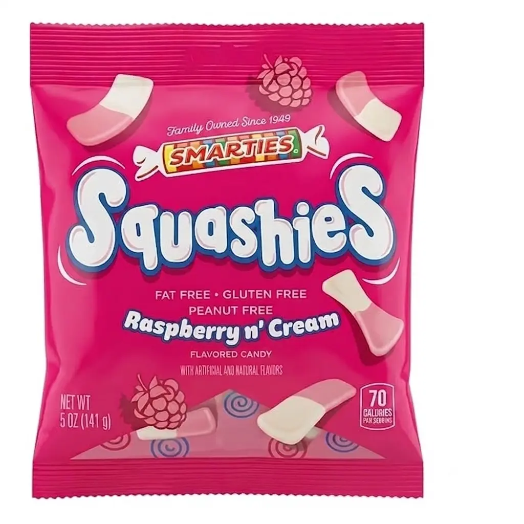 Smarties Squashies Raspberry & Cream Gummy Candy, Soft & Chewy Foam Candy, 5 oz Bags, 12 Count Case Fruit Fruit Bonbon Sweet Snack