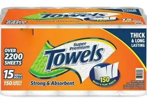 Super Premium Paper Towels 15 Rolls 150 Sheets per Roll Strong Absorbent Thick Long Lasting for Household Cleaning Tasks