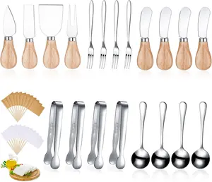 20Pcs Charcuterie Board Accessories Spreader Knife Set Cheese Butter Spreader Knife Charcuterie Utensils with Wooden Handles Mini Serving Tongs Spoons Forks for party Wedding Christmas
