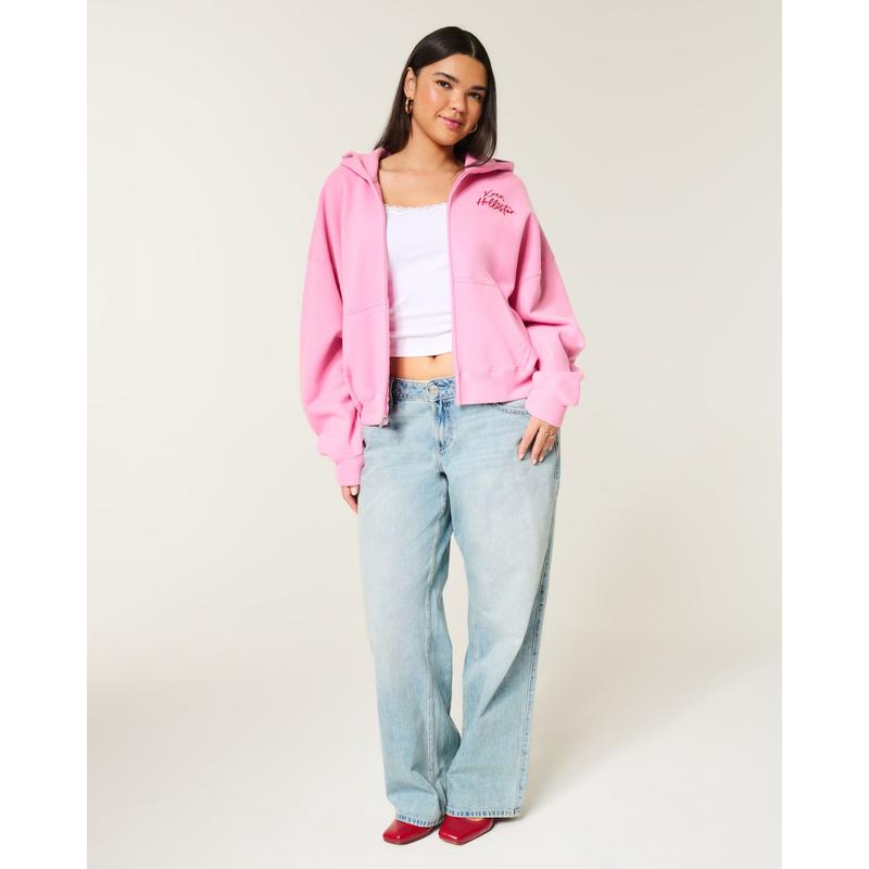 Hollister Feel Good Easy Zip-Up Xoxo Graphic Hoodie