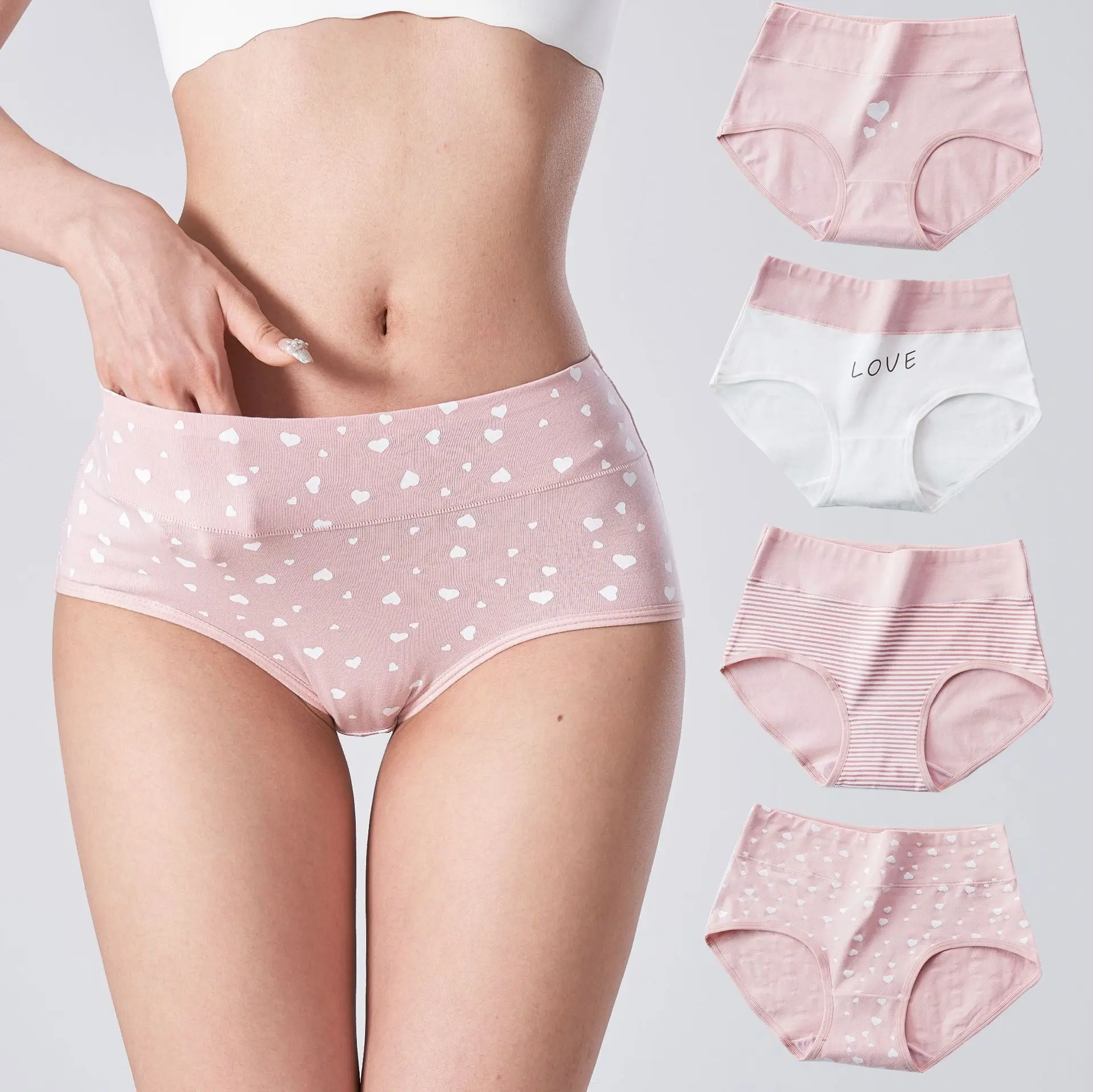 Women's High-Waist Cotton Briefs - 4pcs Cute Printed Tummy Control Panties, Soft Stretch Ladies Underwear with Breathable Cotton Crotch for Mid-Plus Size Everyday Wear