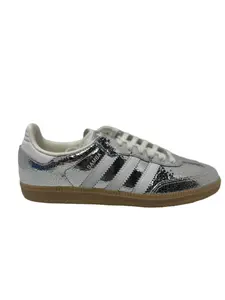 Adidas Samba OG Silver Metallic Cracked Leather Women's Sneaker JR0035 Athletic Trainer Sports Shoes