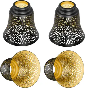 Ceiling Fan Replacement Globes, 4 Pack Chrysanthemum Pattern Fixture Replacement Globes Shades with 1-5/8" Fitter,  4.5" Height and 4-3/4" Diameter, Metal Cover for Pendant Lamp Wall Lamp