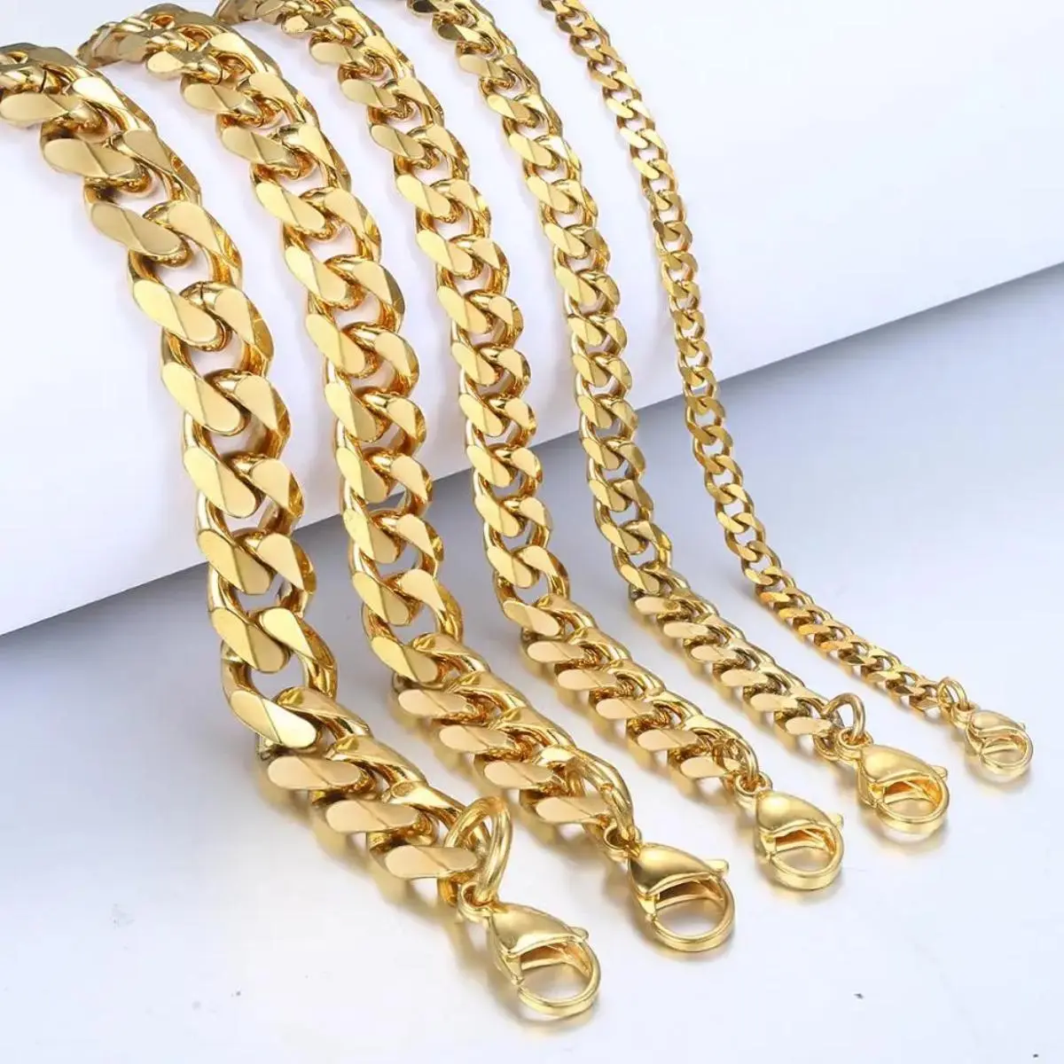 3-11mm 14K Gold Plated Stainless Steel Curb Cuban Link Chain Bracelets