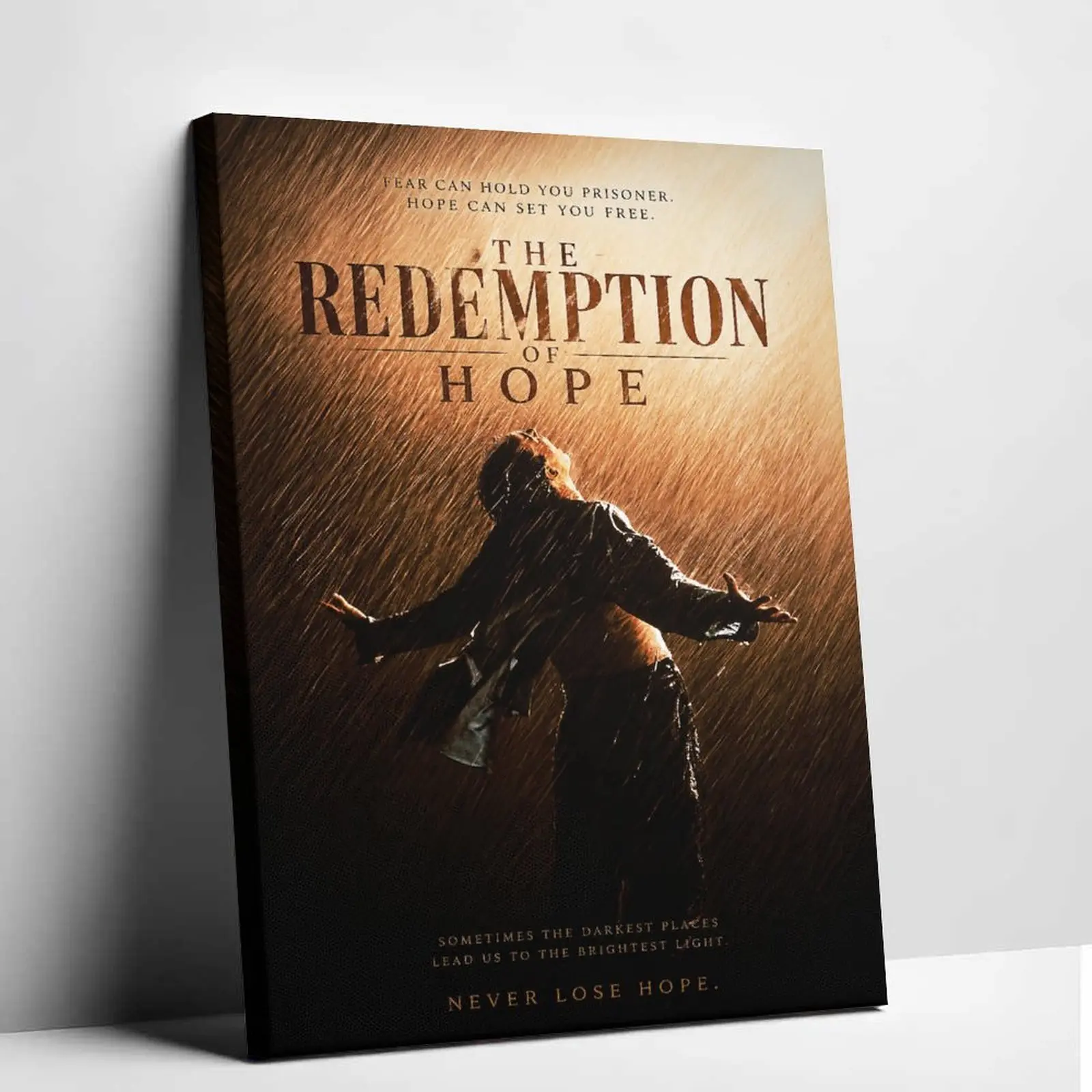 The Shawshank Redemption Artistic Canvas Print - Classic Movie Scene Poster, Andy Dufresne Rain Freedom Retro Golden Light Artwork, Aesthetic Wall Art for Living Room, Bedroom Room Decor