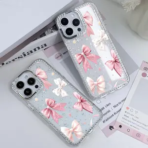 Cartoon Bow pattern phone case for iPhone 17 Pro Max 16 15 14 13 12 cases, Anti Drop Phone Case, Shockproof Drop, Protection Durable, Acrylic Transparent Case, girly iPhonecases, Flaunt Phone Case for Girl, Lightweight and Durable.WC85