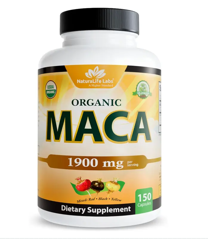 NaturaLife Labs Organic Maca Root – Black, Red & Yellow – 1900 mg per Serving – 150 Capsules – Gelatinized Peruvian Maca – Non-GMO, Gluten-Free, Vegan