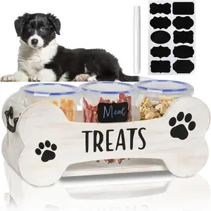 Storage Containers, 3 Jar  container, White Wooden  Dispenser for Dogs & Puppies,   Storage Solution and  for  Owners