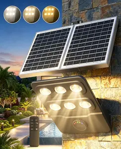 Outdoor Solar Security Flood Lights JX-10000W, 4 Lighting Modes Remote Control, Dusk to Dawn Motion Sensor, 3 Color Temperatures Adjustable Brightness, 18000mAh Battery IP67 Waterproof, No Wiring Easy Install for Parking Lot Yard