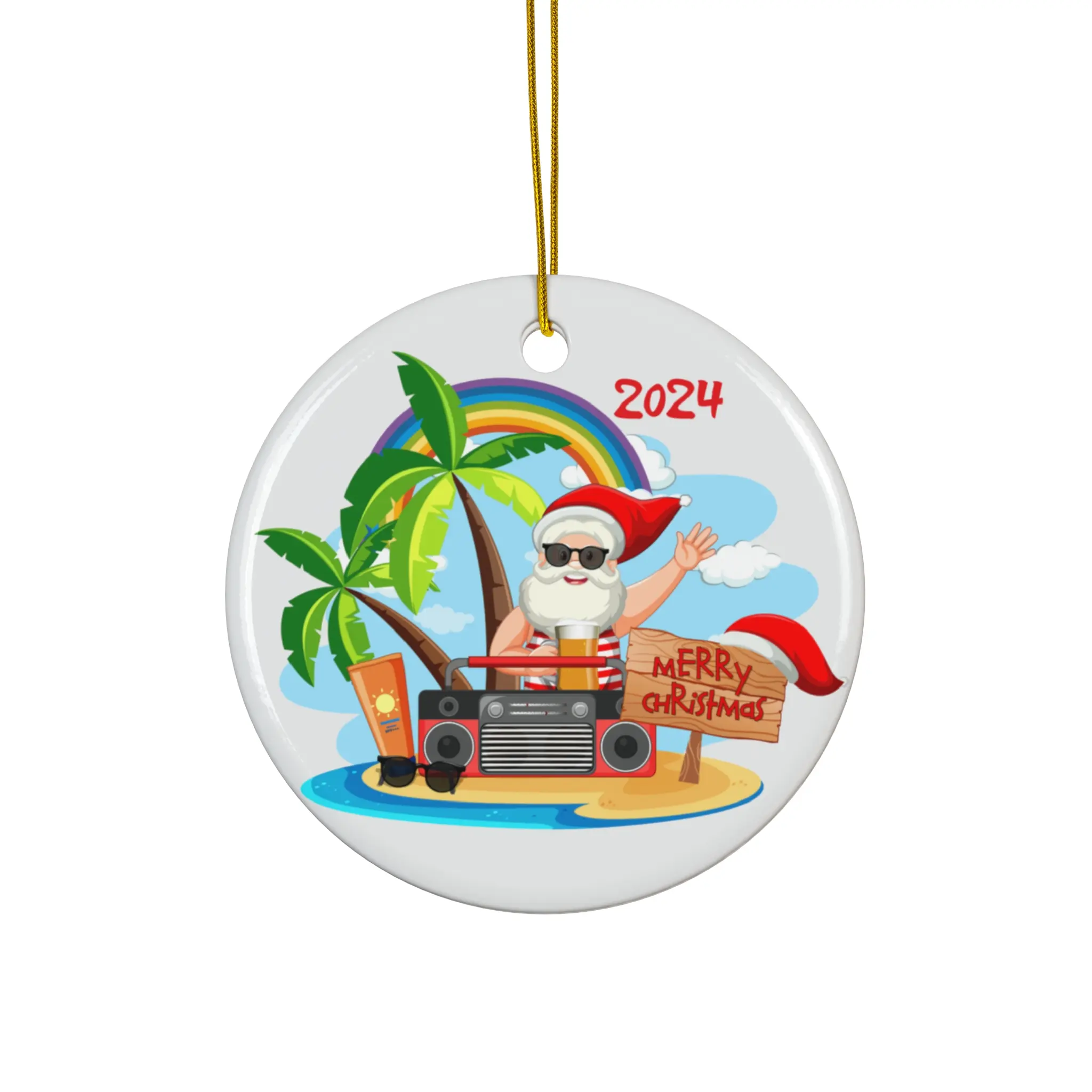 Beachy Santa Ceramic Ornament 2024, Fun Holiday Decor, Unique Christmas Tree Decoration, Tropical Gift, Summer Vibes