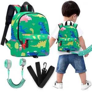 KF5-LWL06  Toddler Backpack Leash with Anti Lost Wrist Link, Cute Mini Child Walking Harnesses Keep Kids Close Back Pack Rope Tether Rein for Baby Boys (Green/Dino)