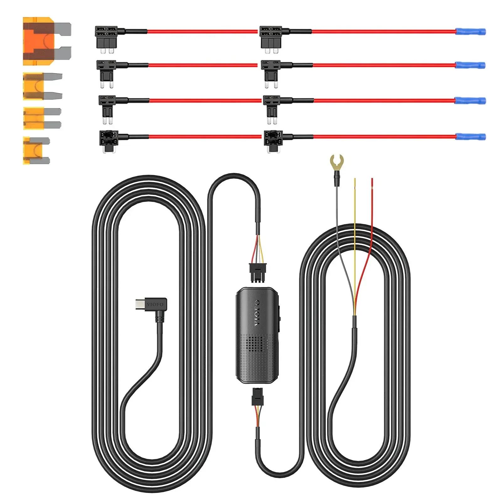 VIOFO Type-C HK6 Acc Hardwire Kit with 8PCS Full Set Circuit Fuse Tap for A329S Series/ A119M Pro, Support Hybrid Parking Mode, Automatic Voltage Display, Low Power Consumption