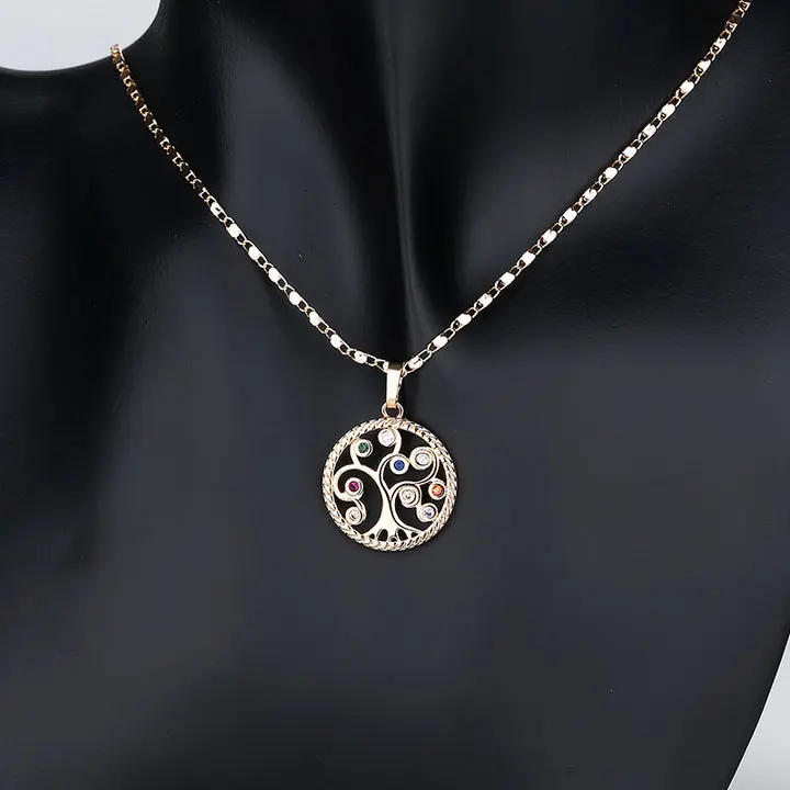 18K Gold Plated Tree of Life 2-Piece Jewelry Set - Necklace, Earrings Adorned with White Cubic Zirconia for Women's Fashion Accessories