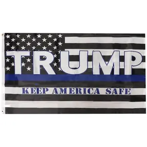 USA Thin Blue Line Trump Keep America Safe Nylon Poly Flag Banner 60x40 Colorful Decoration for Wall Hangings & Room Decor