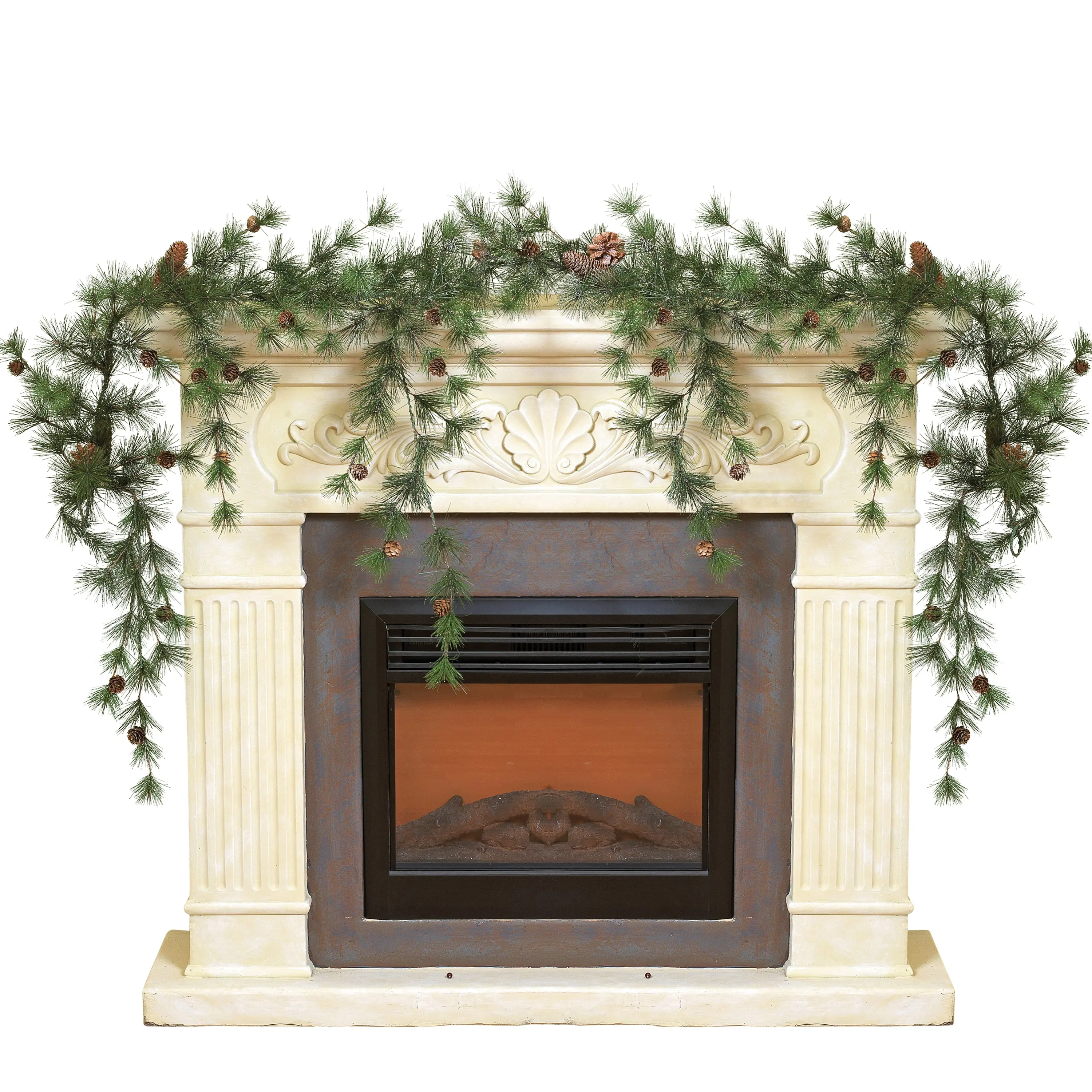 6 ft. Snowy Ming Pine Garland with Pinecones