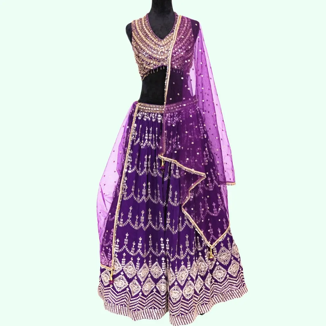 Heart Cut Purple Lehenga