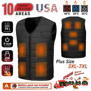 10 Areas Heated Vest for Men Usb Smart Heated Jacket Winter Outing Warm Zip-up Lightweight Casual Sleeveless Jacket Outerwear Suitable for Camping Skiing and Cycling Winter Gifts (Battery Pack Not Included)