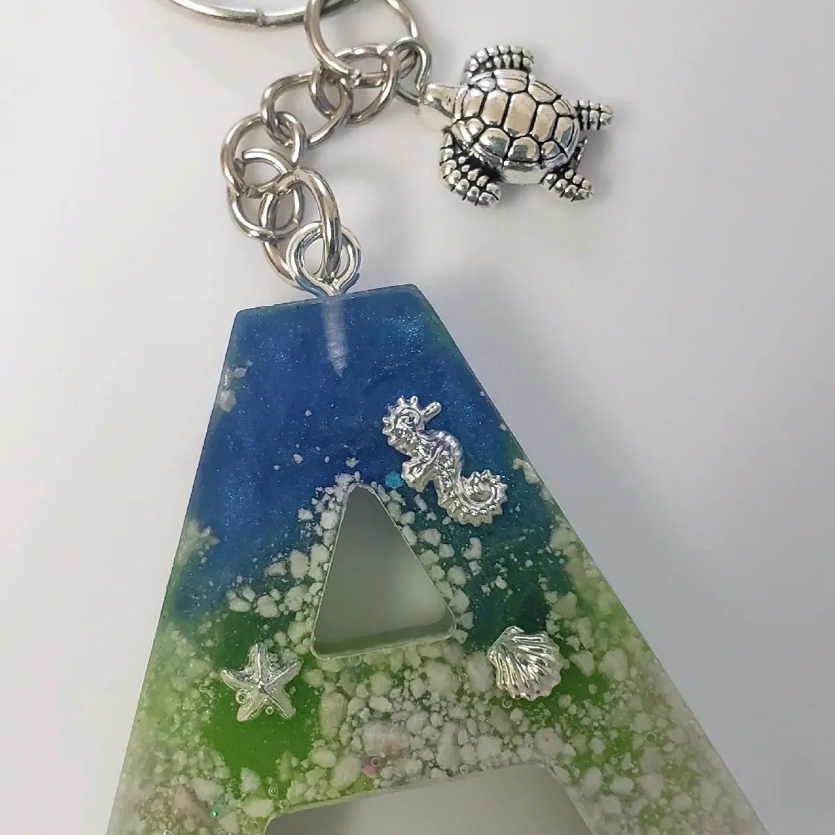 Letter "A" beach themed resin keychain