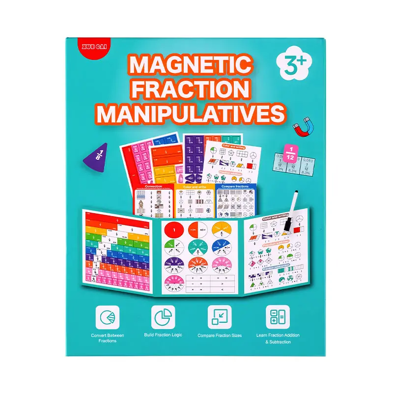 Magnetic Fraction Educational Book for Kids (Ages 3+) – Tri-Fold Board Book with Fraction Tiles & Dry-Erase Activity Card – Hands-On Math Manipulatives for Elementary School – Visual Learning Tool for Fractions, Addition & Subtraction