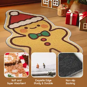 Christmas gingerbread Man Pattern Mat, suitable for various scenes, non-slip Christmas carpet in the living room, bedroom and bathroom, and decoration for Christmas day