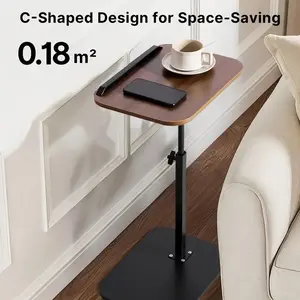Portable Adjustable Folding Modern Accent Table, Walnut Color, Carbon Steel Frame, Laptop Use for Home Office & Bedside, 45x28x53cm