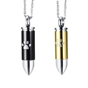 OIDEA Stainless Steel Dog Paw Necklace for Men, Casual Bullet Pendant with Openable Locket, 2-Color Set for Daily Wear