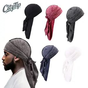 3Pcs Retro Distressed Durag Headwrap Set, Unisex Soft Stretch Ripped Bandana Pirate Turban, Breathable Hip Hop Streetwear Headband For Men Women Daily Outfit