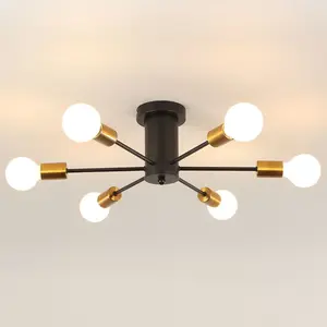 Garwarm Mid Century Sputnik Chandelier, Modern Ceiling Light Fixture Industrial Semi Flush Mount Pendant Lighting for Kitchen Dining Room Bedroom Living Room Foyer (6-Lights,Bulbs NOT Included)