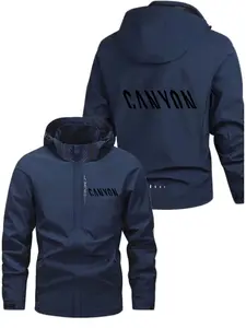 Men's Fashionable Canyon Logo Jacket, Casual Hooded Design, Zipper Pockets, Polyester Material, Spring & Fall Wear, Loose Fit