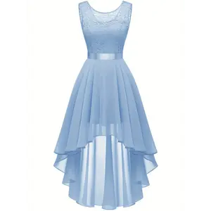 Charming Lace Wedding and Party Dress - Solid Color Bow Belt, Adjustable Vest, Asymmetric Hem - Charming Banquet and Homecoming, Elegant Women's Clothing