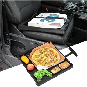 Car Tray, Car Seat Food Tray for Eating, Large Car Pizza Storage Holder Hold up to 18 Inches of Pizza, Includes 2 Straps,Quick-Release Seat Anchor,Foldable Storage