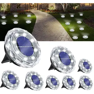 Solar Ground Light Outdoor 8 Pack Mini Solar Grounf Lights Waterproof Landscape Lighting Solar Powered Pathway Lights LED Disk Light for Patio Lawn Driveway Yard Decor, Cool White
