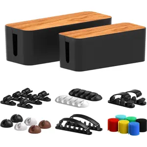 2-pcs cable management box with 24 cable organizers for hiding wires and power boards, home and office cable storage boxes