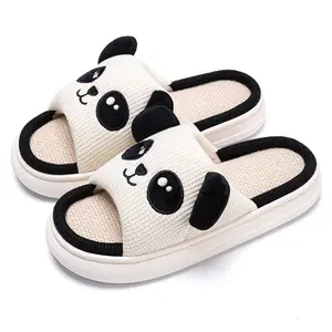 Women's panda thick soled slippers, summer non slip indoor linen slippers Walking Shoes Flipflop Girl