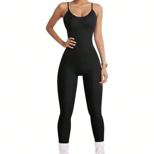 Jumpsuit For Women Workout Seamless Jumpsuits Ribbed One Piece Tank Tops Rompers Spaghetti Strap Exercise Jumpsuits