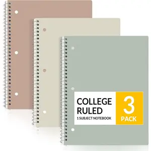 Spiral Notebooks, 3 Pack, 1-Subject, College Ruled Paper, 8" x 10-1/2", 70 Sheets per Notebook,  Aesthetic Colors Spiral Notebooks for School