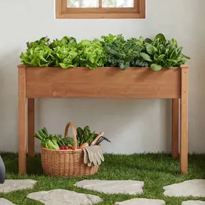 Gianna Raised Garden Bed - Cedar Planter with Non-Woven Liner, Bottom Drainage, 30-Inch Height, 48 x 24 x 30 in Sizes for Outdoor Plants，Brown