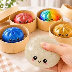 Glitter Dumpling Squishy Toy with Steamer, Soft TPR Squeeze Fidget Toy, Cute Desk Toy for Kids & Adults