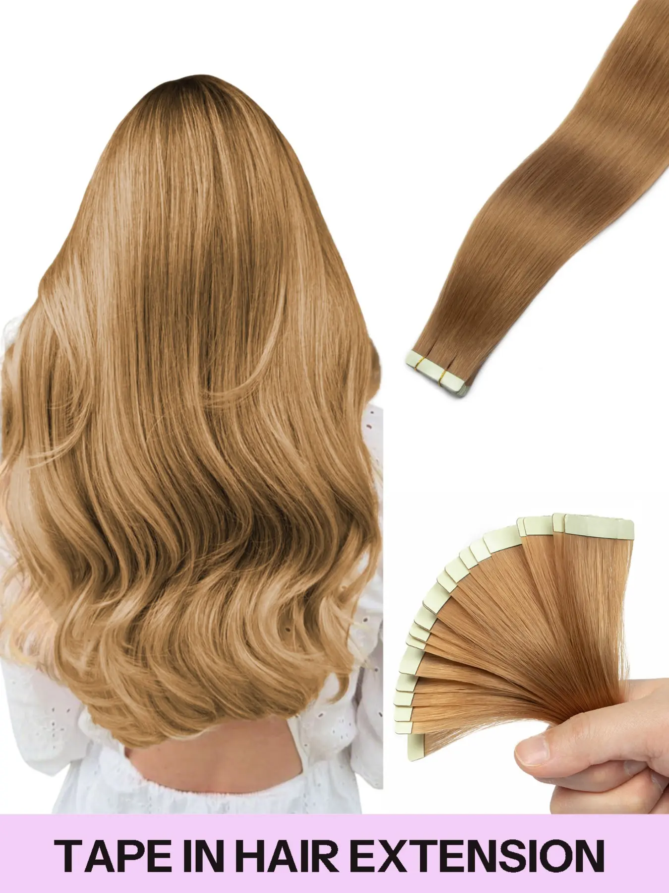 Tape in Hair  Extensions, Seamless Synthetic Fiber, 20inch Brown Color Smooth Straight Hair, Easy-To-Use Hairstyling Accessory, Ideal for Daily Wear